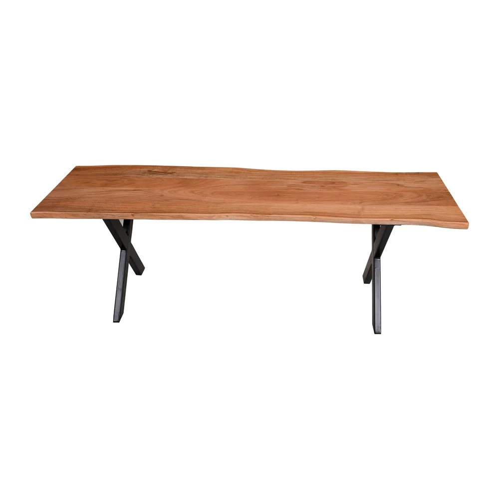 Benzara 55 Inch Wooden Industrial Rectangular Dining Bench with X Base and Metal legs, Brown and Black UPT-231471