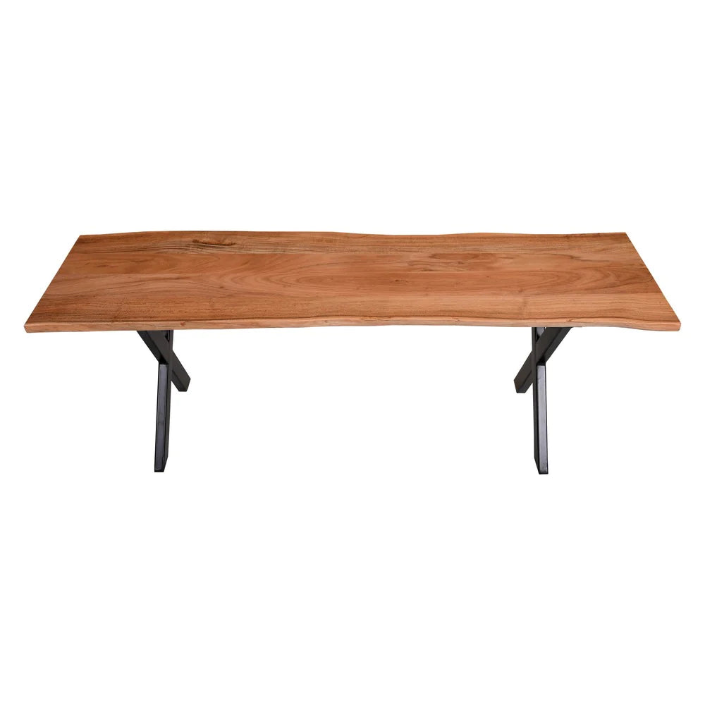 Benzara 55 Inch Wooden Industrial Rectangular Dining Bench with X Base and Metal legs, Brown and Black UPT-231471