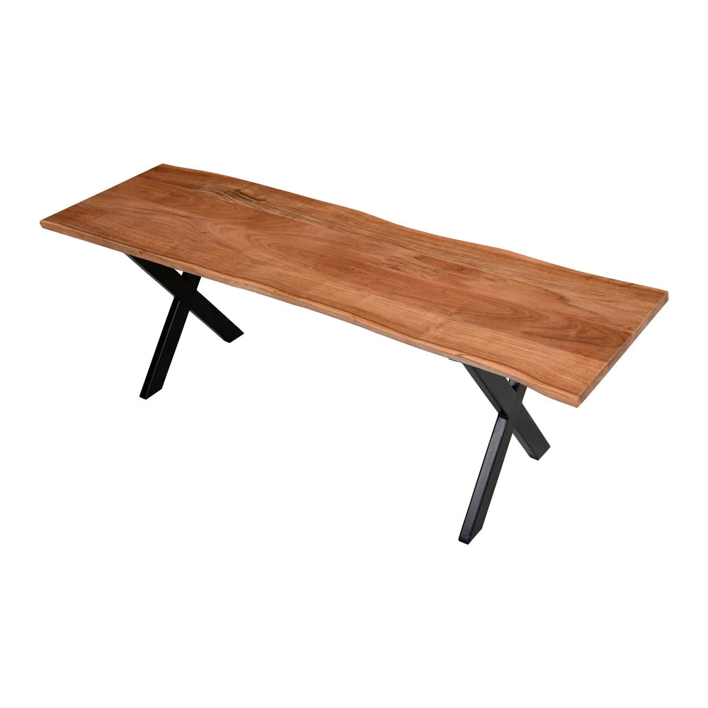 Benzara 55 Inch Wooden Industrial Rectangular Dining Bench with X Base and Metal legs, Brown and Black UPT-231471