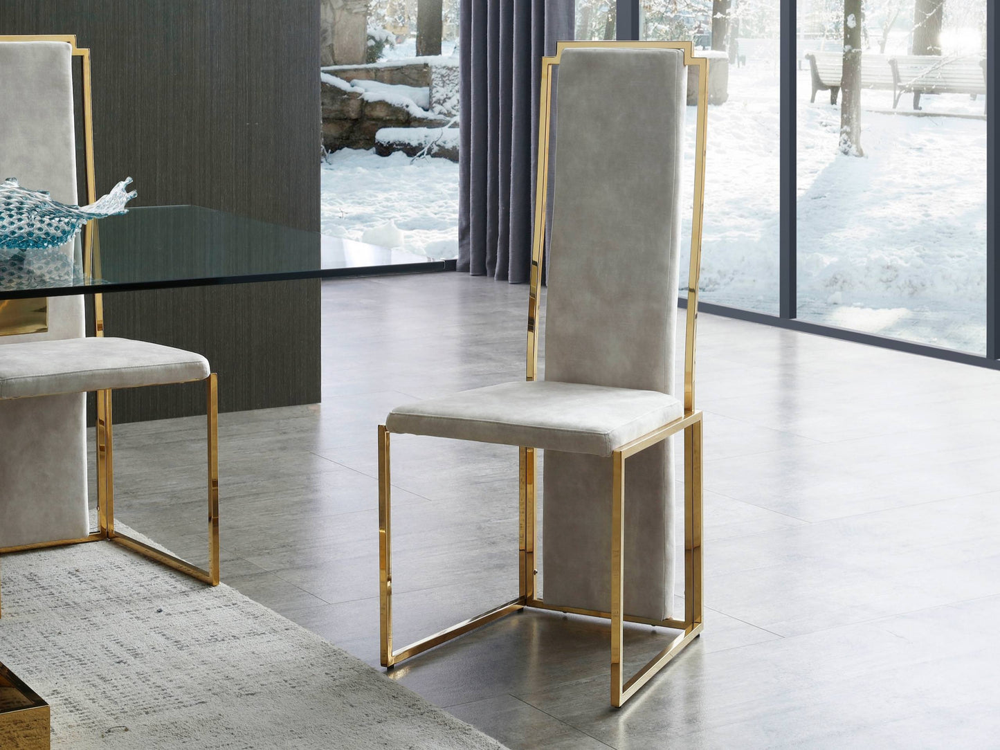 Whiteline Sumo Dining Chair, Natural adore beige fabric, Polished gold stainless steel frame. DC1658F-BEI - GOLD STAR Dining