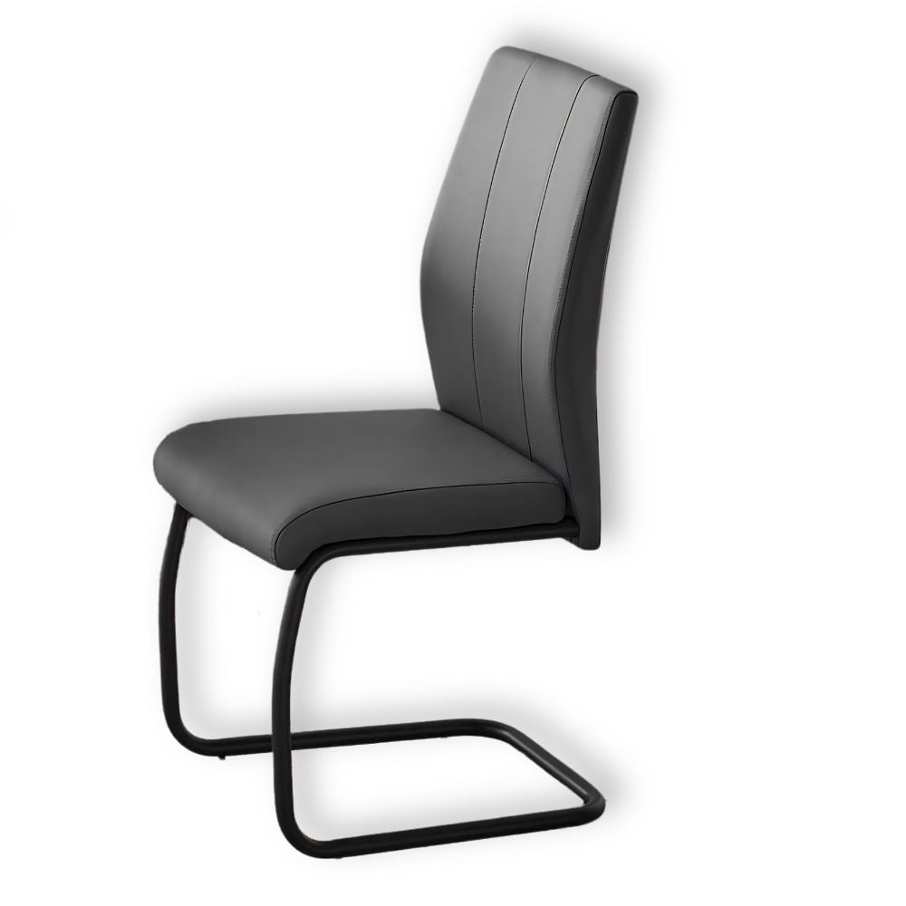 grey Upholstered Black Leather Look Metal Set of 2 Dining Chair goldstardining.com