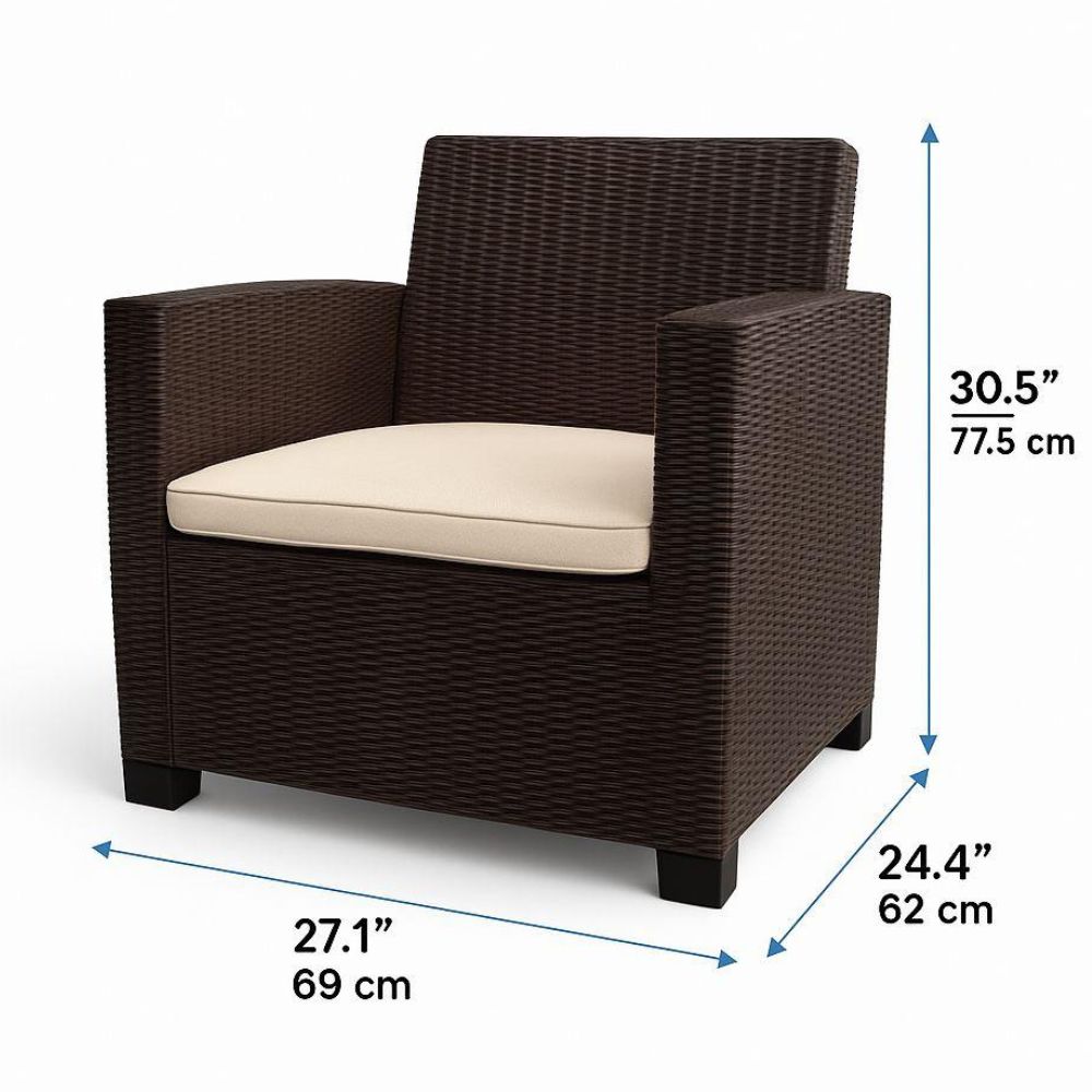 Four Piece Espresso and Beige Plastic Upholstered Cushions Sofa Seating Group With Table