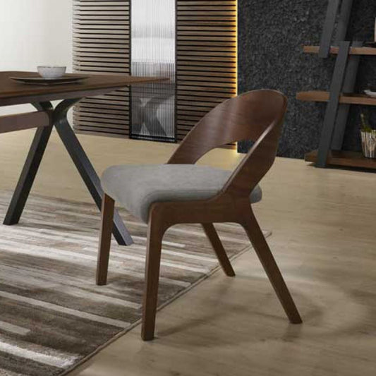 Set of Two Gray and Brown Upholstered Fabric Curved Back Dining Side Chairs