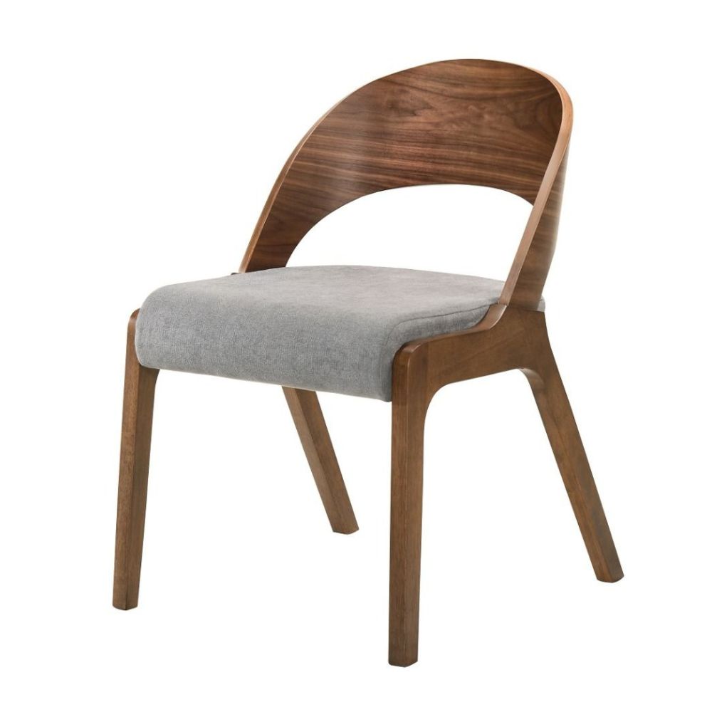 Set of Two Gray and Brown Upholstered Fabric Curved Back Dining Side Chairs