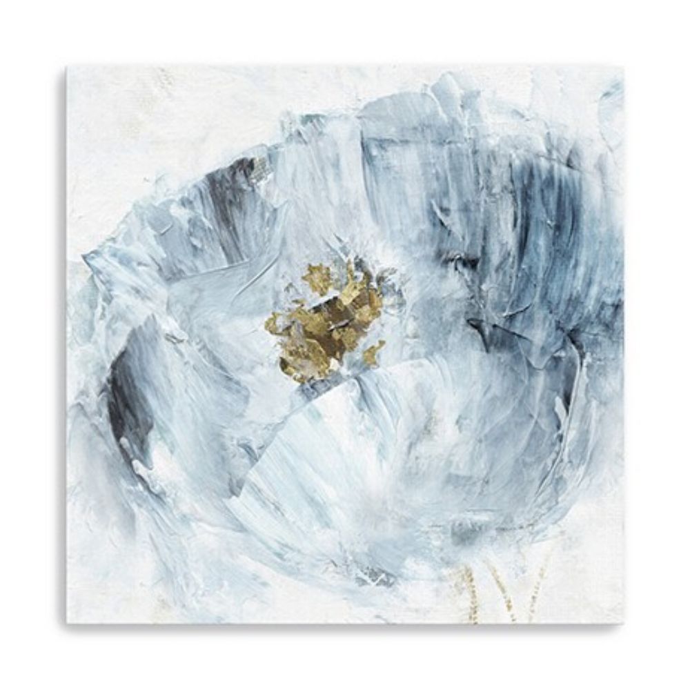 20" x 20" Watercolor Abstract Gray Blue Flower II Canvas Wall Art