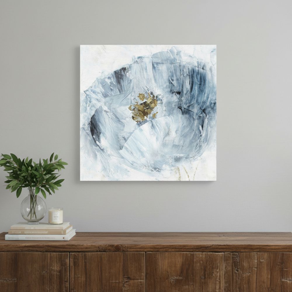 20" x 20" Watercolor Abstract Gray Blue Flower II Canvas Wall Art