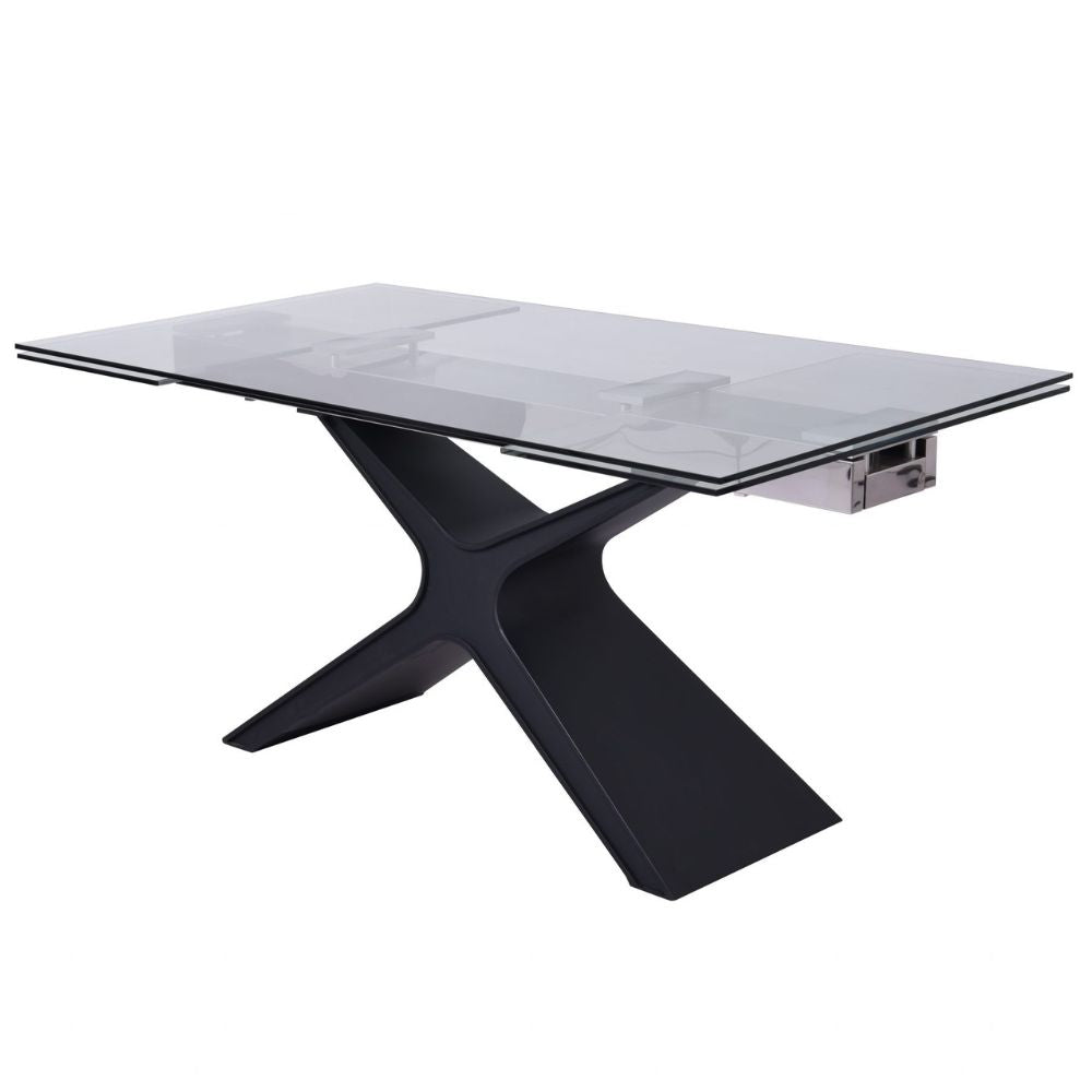 inclined angle West Tempered Glass Top Extendable Dining Table, goldstardining.com