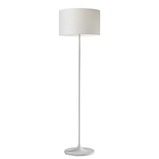 60" White Floor Lamp With White Fabric Drum Shade