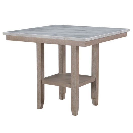 42" White and Natural Faux Marble and Wood Square Bar Table