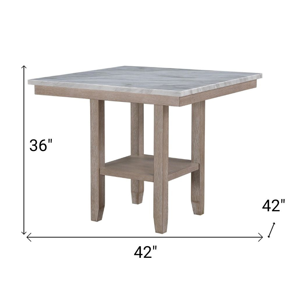 42" White and Natural Faux Marble and Wood Square Bar Table