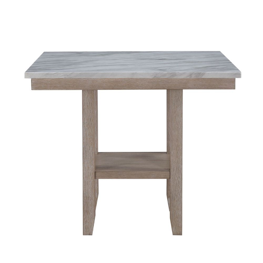 42" White and Natural Faux Marble and Wood Square Bar Table