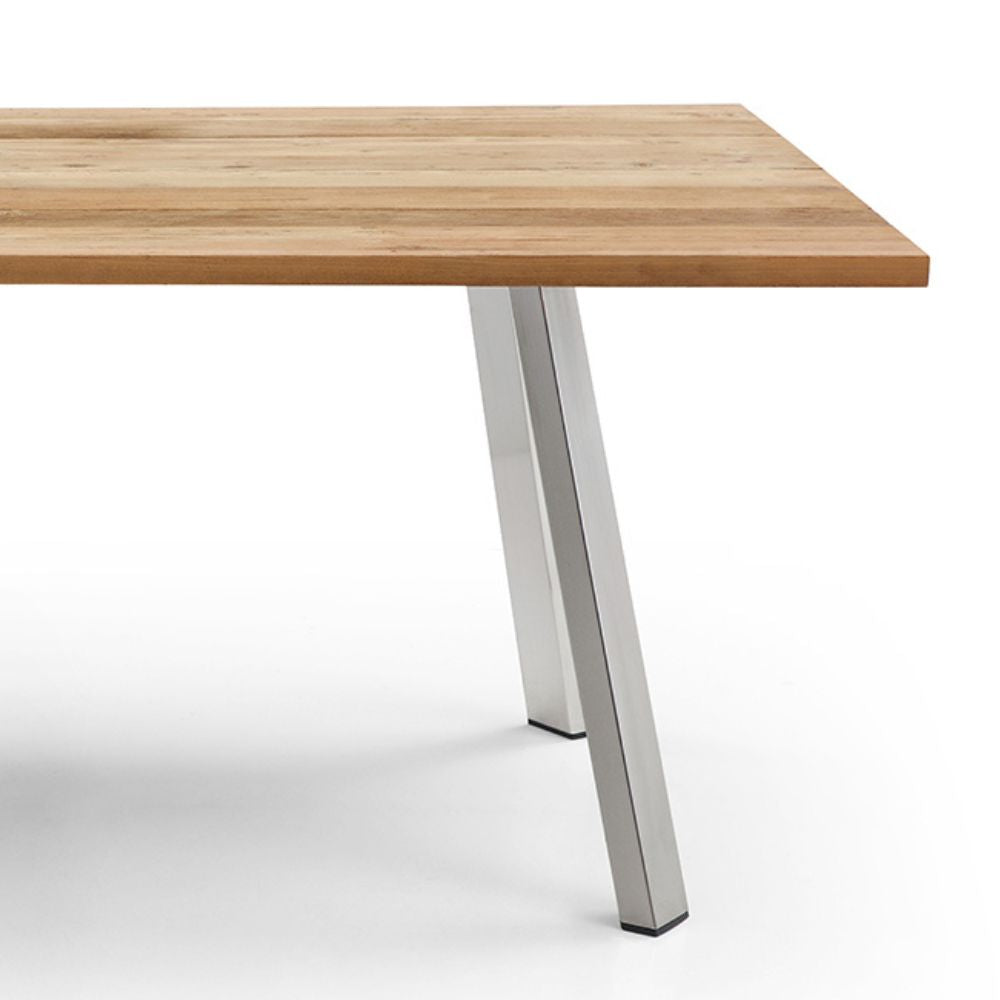 base Rhea Teak Wood Top 79" Outdoor Dining Table, goldstardining.com