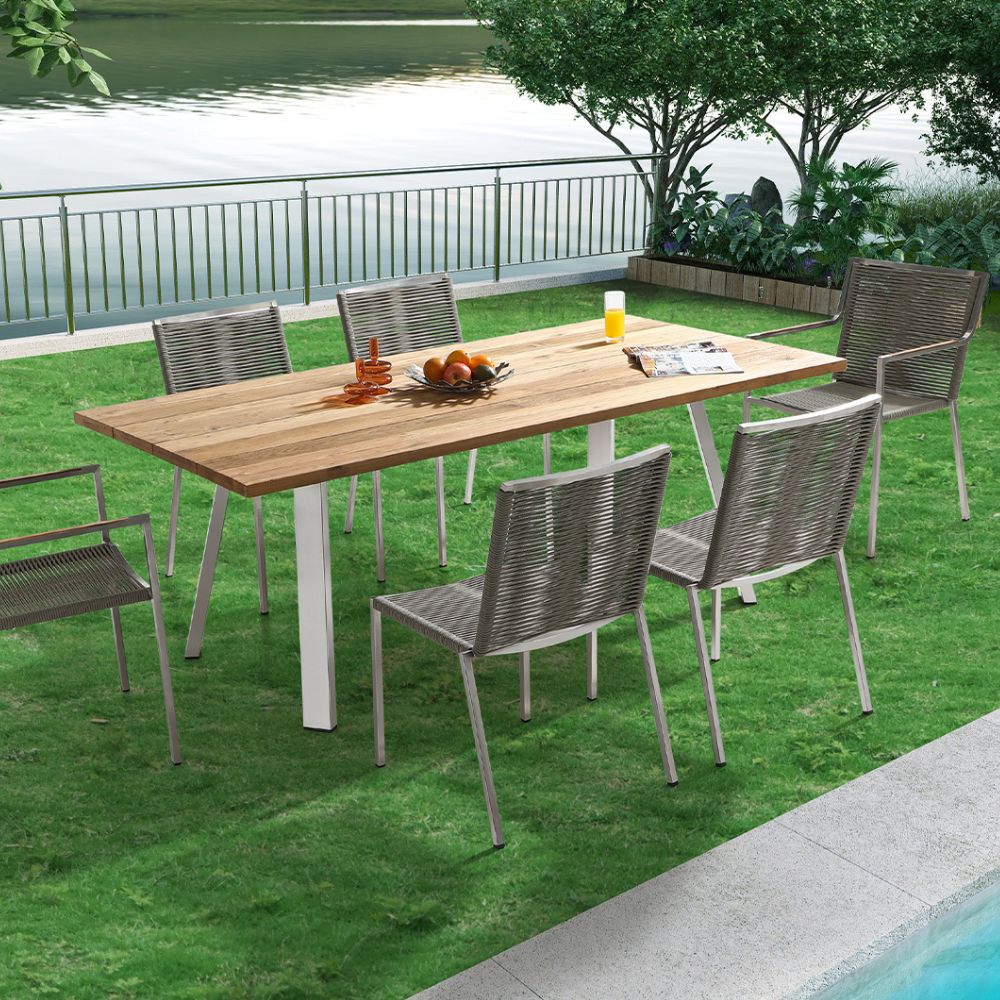 lifestyle Rhea Teak Wood Top 79" Outdoor Dining Table, goldstardining.com