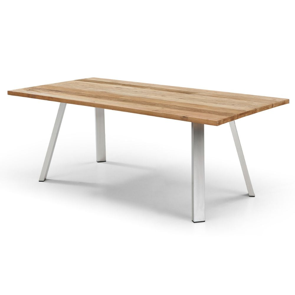 Rhea Teak Wood Top 79" Outdoor Dining Table, goldstardining.com