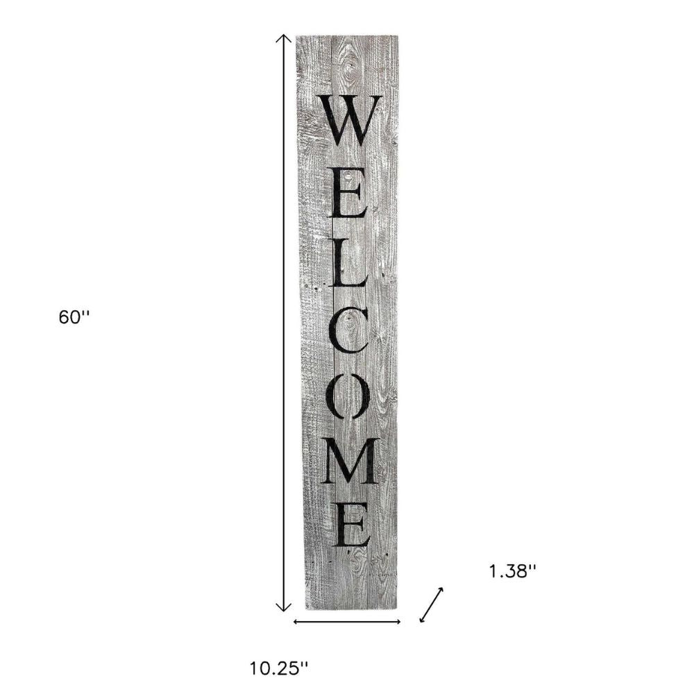 60" Whitewash And Black Solid Wood Welcome Porch Sign