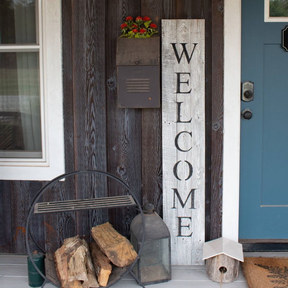 60" Whitewash And Black Solid Wood Welcome Porch Sign
