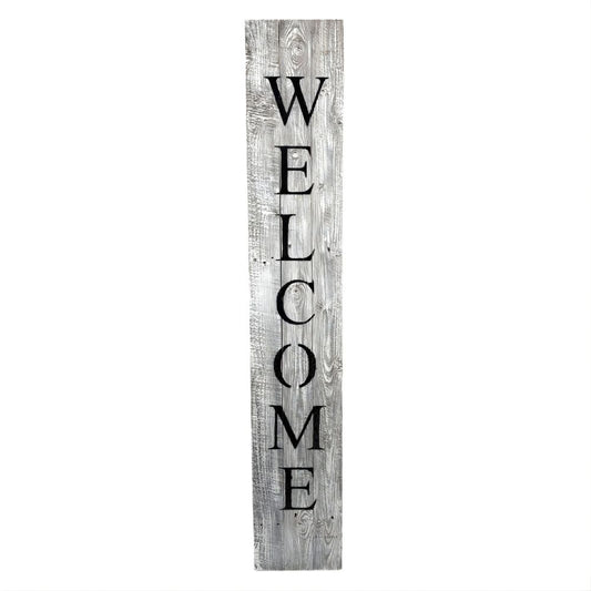 60" Whitewash And Black Solid Wood Welcome Porch Sign