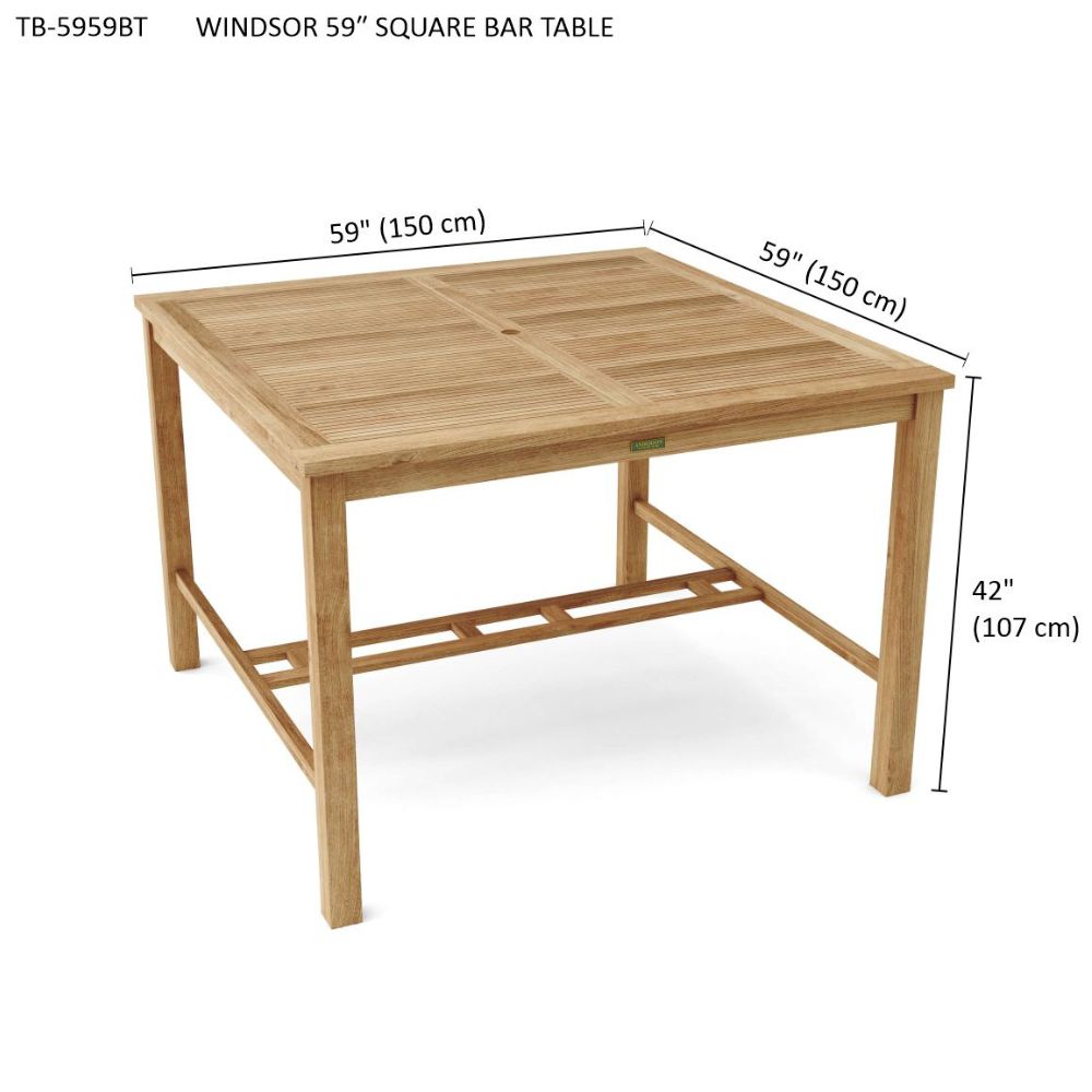 dimension table Windsor Avalon 9-Pieces Square Bar Set Set-121, goldstardining.com