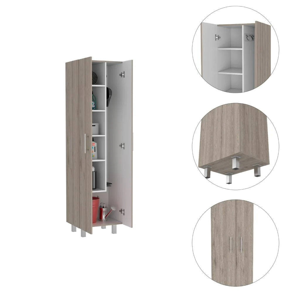 FM Norway Broom Closet Pantry, Five Shelves, Double Door Cabinet