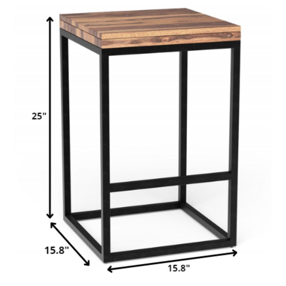 25" Brown and Black Solid Wood and Iron Backless Counter Height Bar Chair