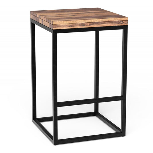 25" Brown and Black Solid Wood and Iron Backless Counter Height Bar Chair