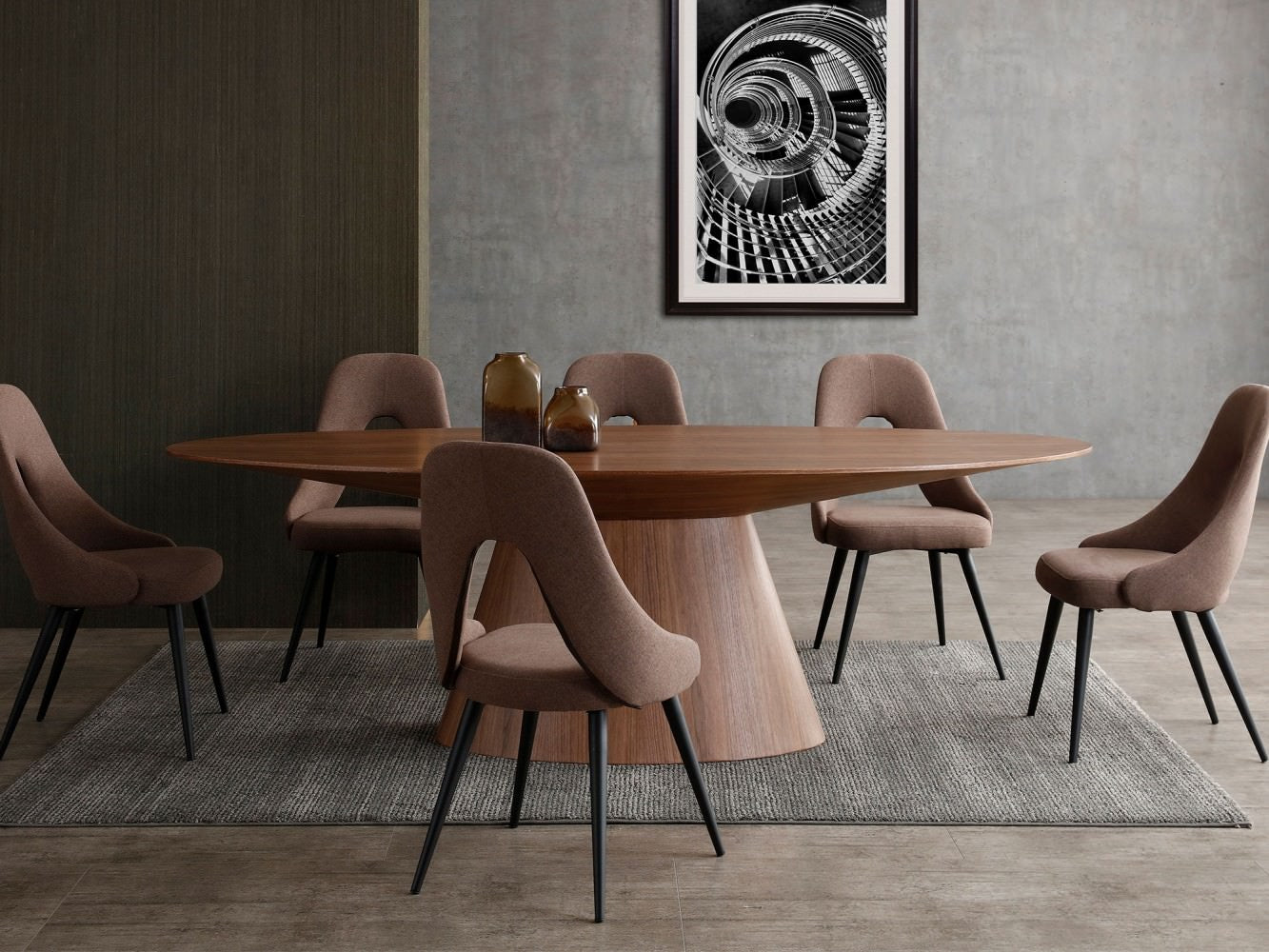 Whiteline Bruno Oval Dining Table, Grey Oak/ Walnut Veneer - GOLD STAR Dining