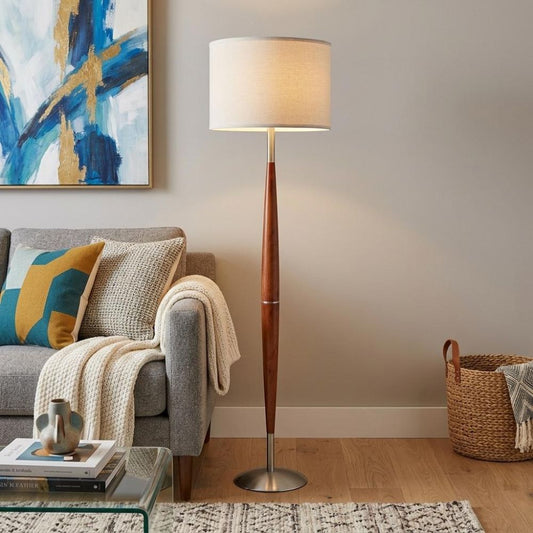 Brown and White Solid Wood Floor Lamp, 61"