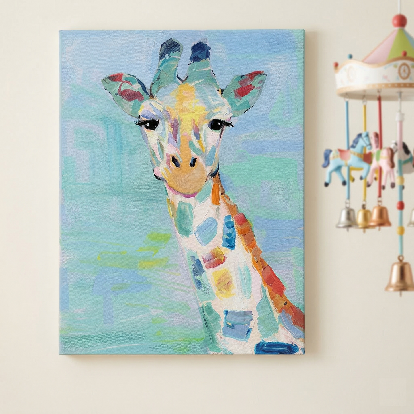 Pastel Patchwork Giraffe Canvas Wall Art  24"x18" or 40" x 30"