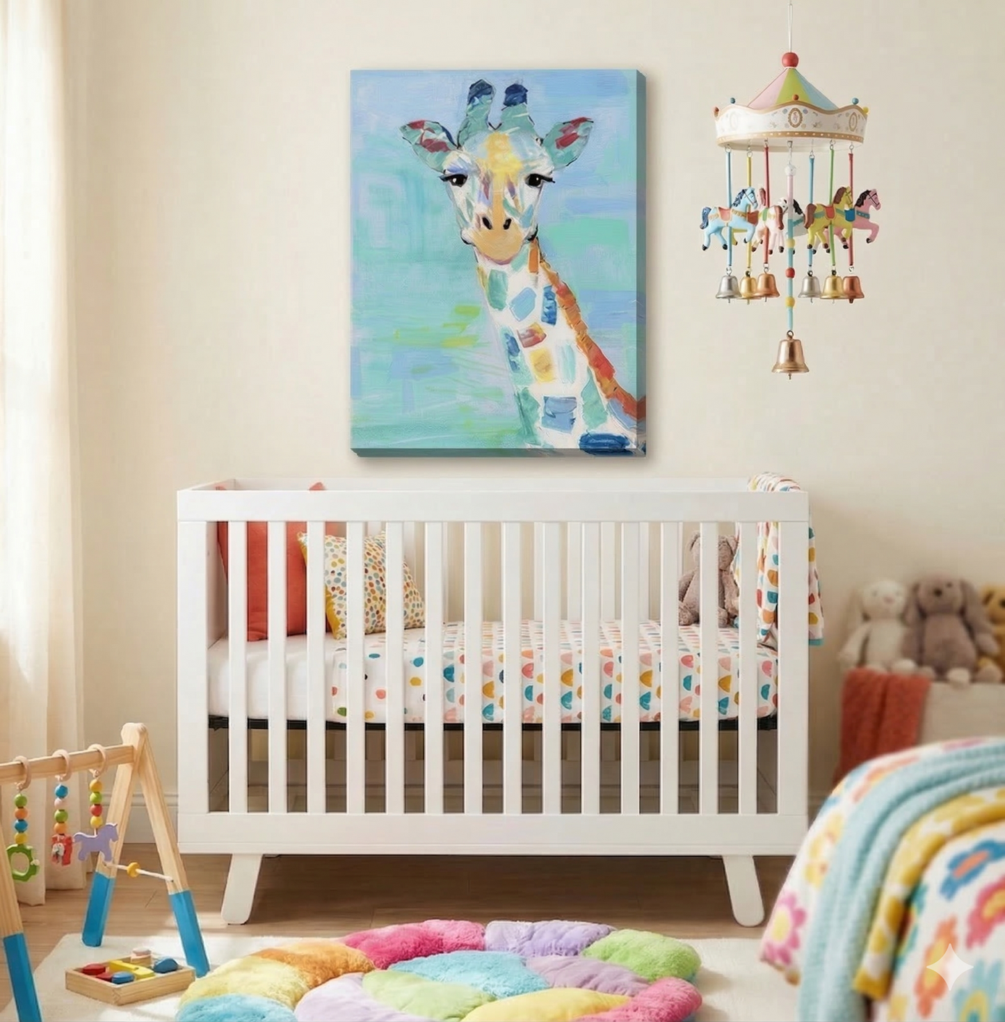 Pastel Patchwork Giraffe Canvas Wall Art  24"x18" or 40" x 30"