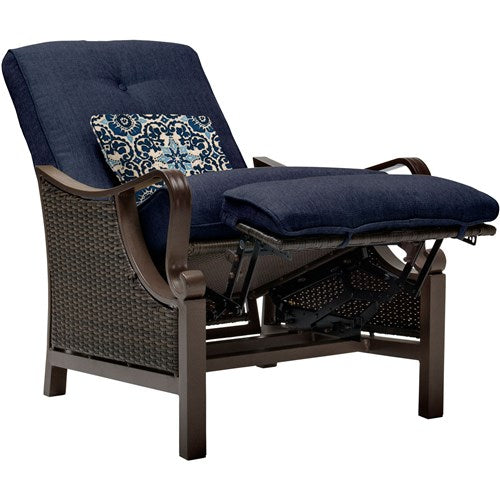 Hanover Ventura Luxury Recliner with Pillow Accessory, All-weather, Resin Weave VENTURAREC-NVY