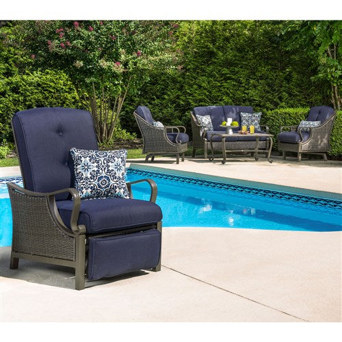 Hanover Ventura Luxury Recliner with Pillow Accessory, All-weather, Resin Weave VENTURAREC-NVY