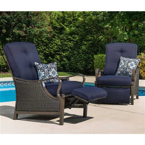 Hanover Ventura Luxury Recliner with Pillow Accessory, All-weather, Resin Weave VENTURAREC-NVY