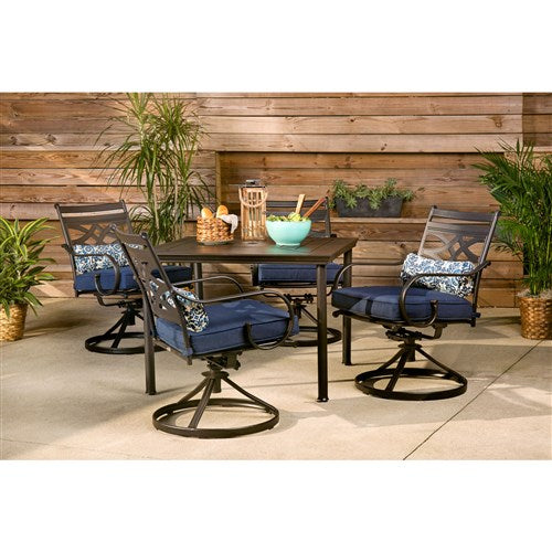 Hanover Montclair5pc: 4 Swivel Rockers, 40" Square Dining Table MCLRDN5PCSQSW4-NVY