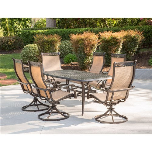 Hanover Manor7pc: 6 Sling Swivel Rockers, 38x72" Cast Table MANDN7PCSW-6