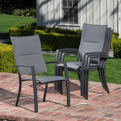 Hanover Naples11pc: 10 High Back Padded Sling Chairs, Aluminum Extension Table NAPDN11PCHB-GRY