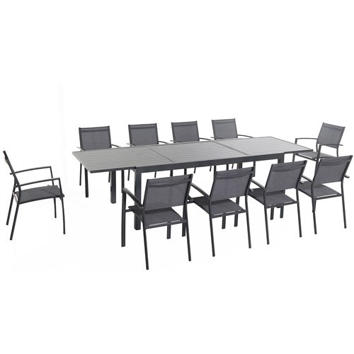 Hanover Naples 11pc Dining Set: 10 Sling Back Chairs, 1 Aluminum Table NAPLESDN11PC-GRY