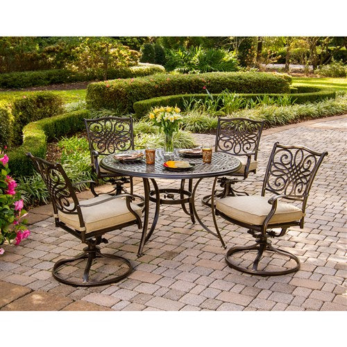 Hanover Traditions5pc: 4 Swivel Rockers, 48" Round Cast Table TRADITIONS5PCSW