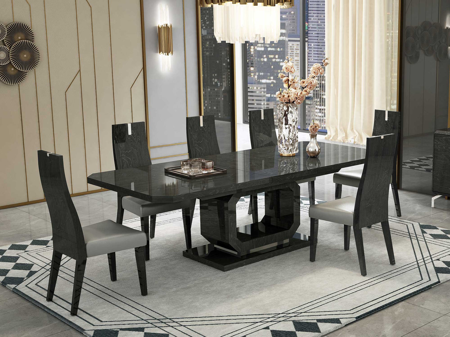 Whiteline Los Angeles Extendable Dining Table High Gloss Grey DT1619-GRY - GOLD STAR Dining