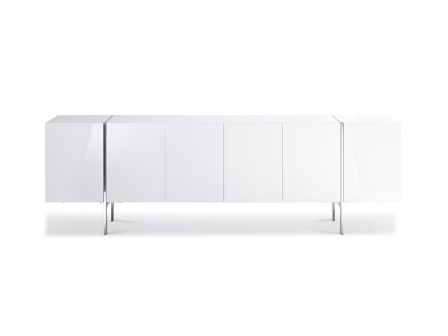 Whiteline Struttura Buffet Large, high gloss white, adjustable shelves, polished stainless steel legs SB1249L-WHT - GOLD STAR Dining