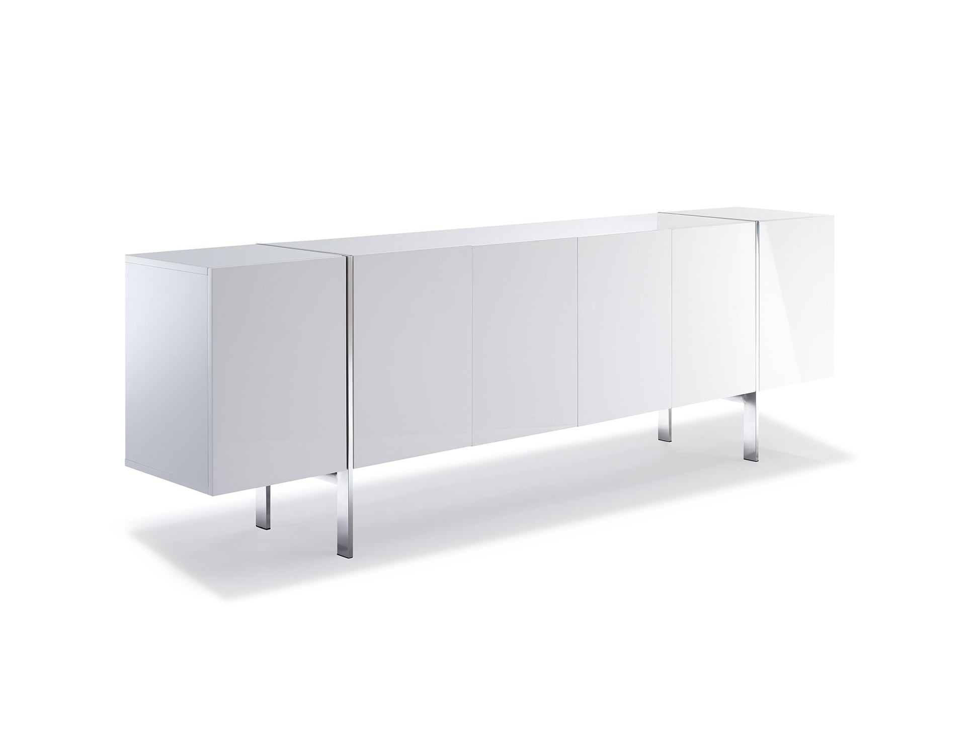 Whiteline Struttura Buffet Large, high gloss white, adjustable shelves, polished stainless steel legs SB1249L-WHT - GOLD STAR Dining