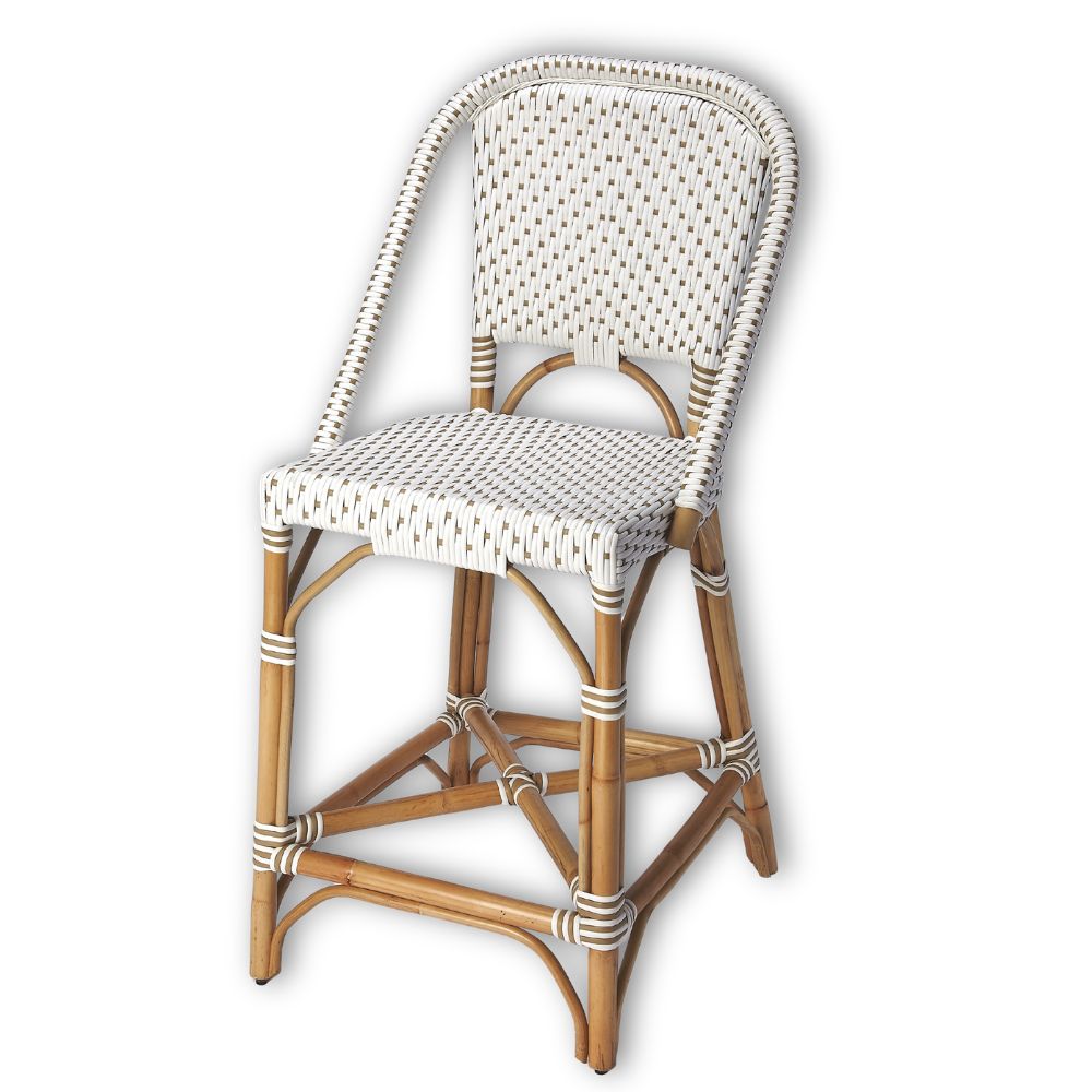 Butler Specialty Company Solstice Rattan 25" Counter Stool, White and Tan Dot 5399415
