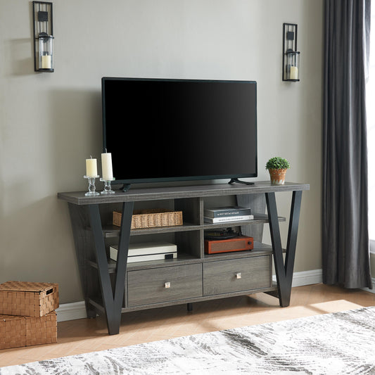 Distressed Grey and Black Colored TV Stand