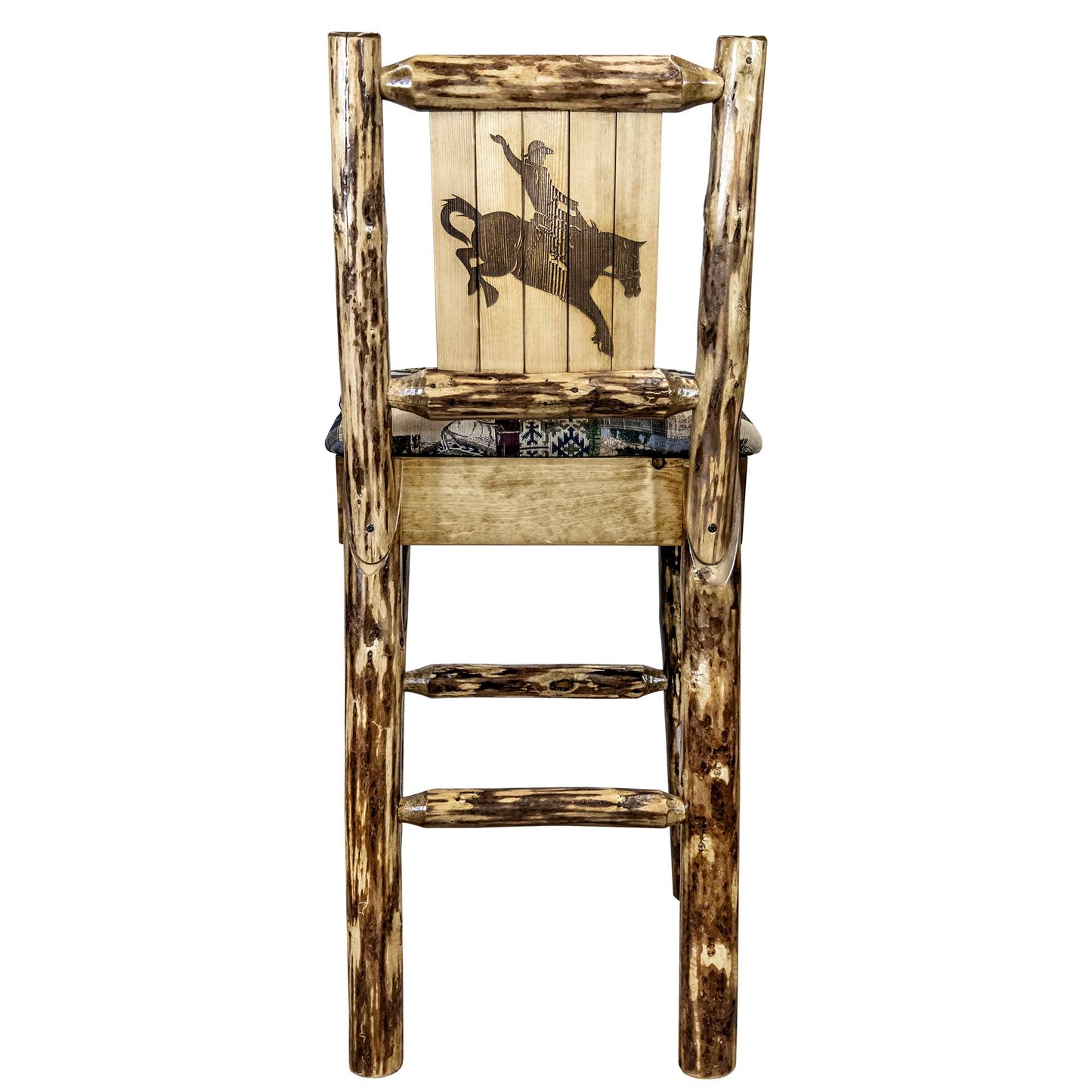 Montana Glacier Country Collection Counter Height Barstool w/ Back - Woodland Upholstery/ w/ Laser Engraved