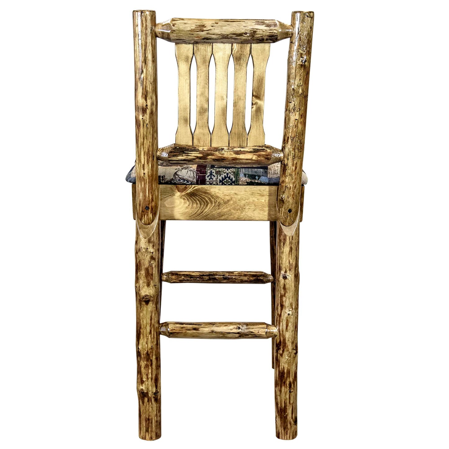 Montana Glacier Country Collection Counter Height Barstool w/ Back - Woodland Upholstery/ w/ Laser Engraved