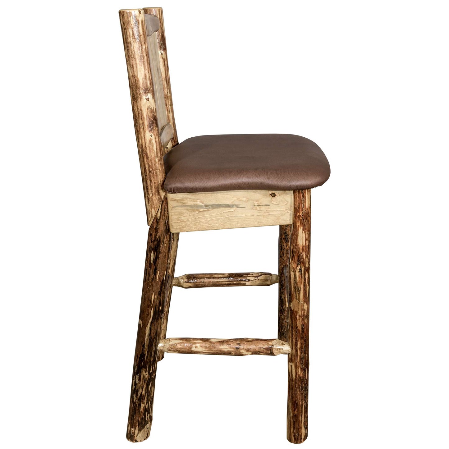 Montana Glacier Country Collection Counter Height Barstool w/ Back - Saddle Upholstery/ w/ Laser Engraved Design