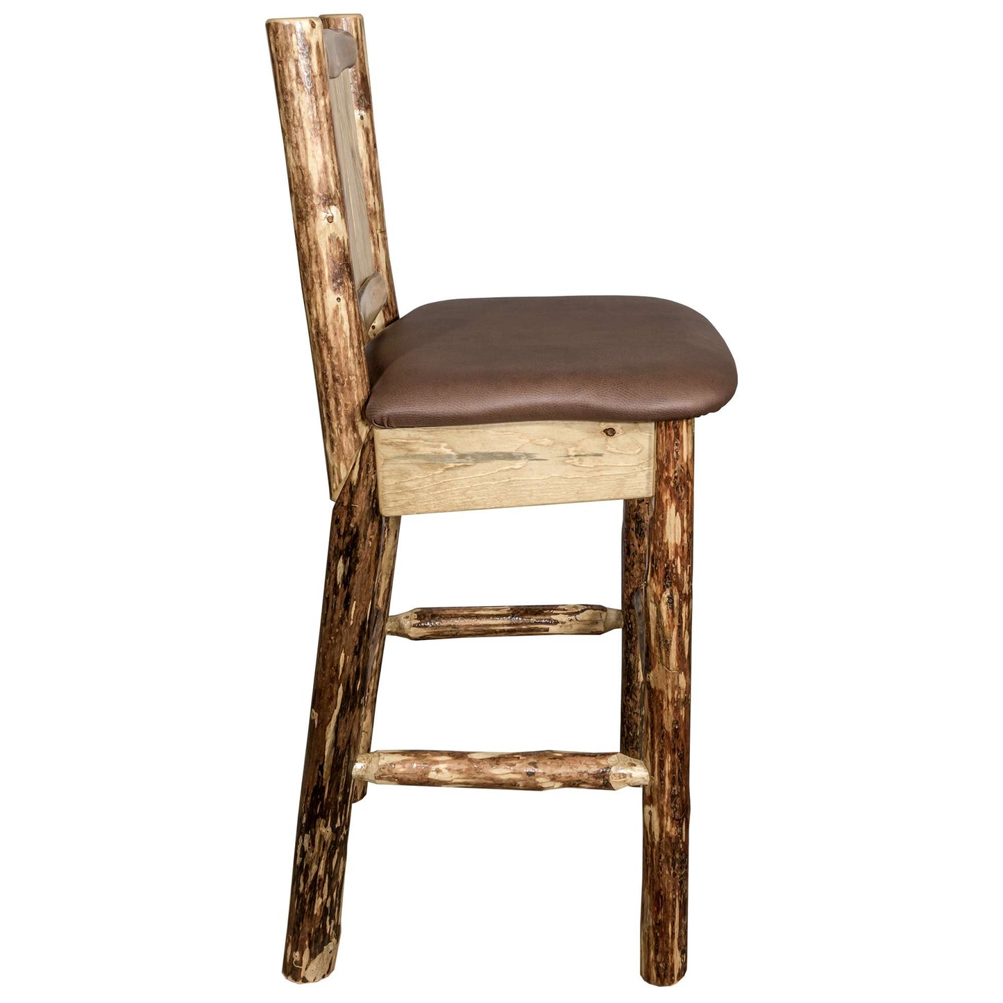 Montana Glacier Country Collection Counter Height Barstool w/ Back - Saddle Upholstery/ w/ Laser Engraved Design