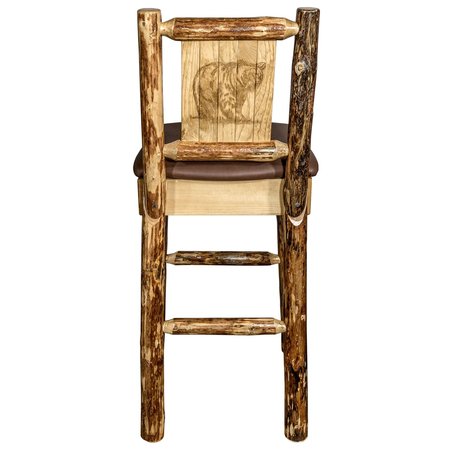 Montana Glacier Country Collection Counter Height Barstool w/ Back - Saddle Upholstery/ w/ Laser Engraved Design