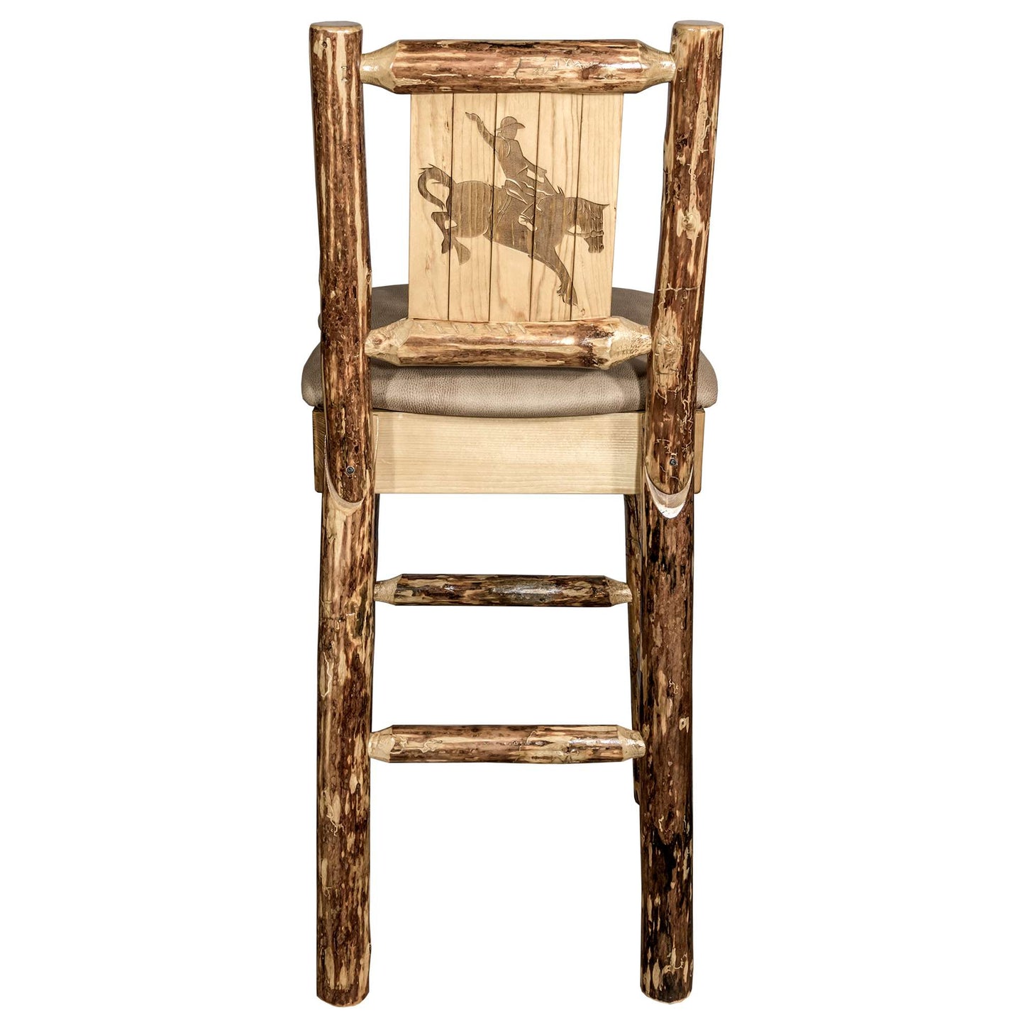 Montana Glacier Country Collection Counter Height Backless Barstool/ w/ Back/ - Buckskin Upholstery/ w/ Laser Engraved Design