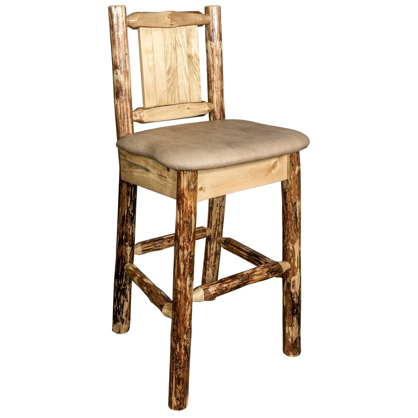 Montana Glacier Country Collection Counter Height Backless Barstool/ w/ Back/ - Buckskin Upholstery/ w/ Laser Engraved Design