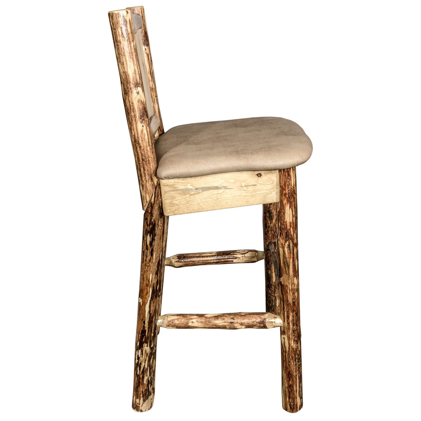 Montana Glacier Country Collection Counter Height Backless Barstool/ w/ Back/ - Buckskin Upholstery/ w/ Laser Engraved Design